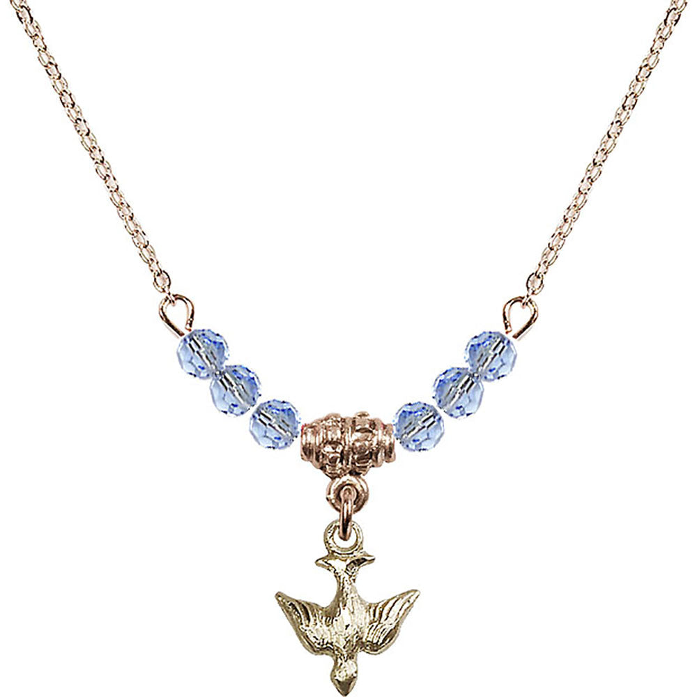 14kt Gold Filled Holy Spirit Birthstone Necklace with Light Sapphire Beads - 0208