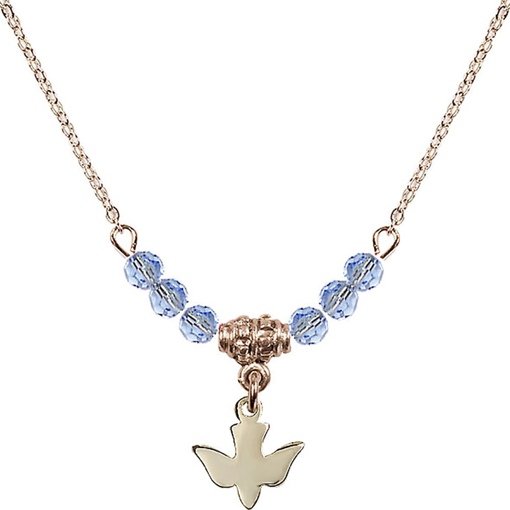 14kt Gold Filled Holy Spirit Birthstone Necklace with Light Sapphire Beads - 0225