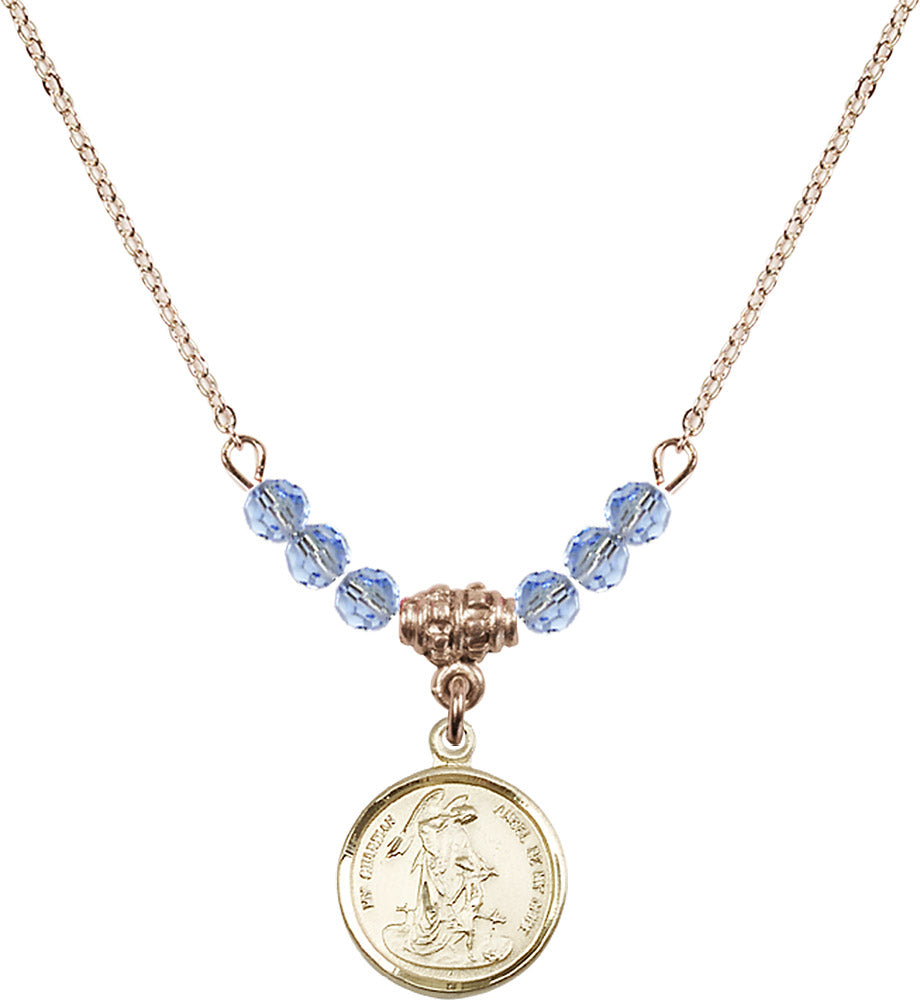 14kt Gold Filled Guardian Angel Birthstone Necklace with Light Sapphire Beads - 0601