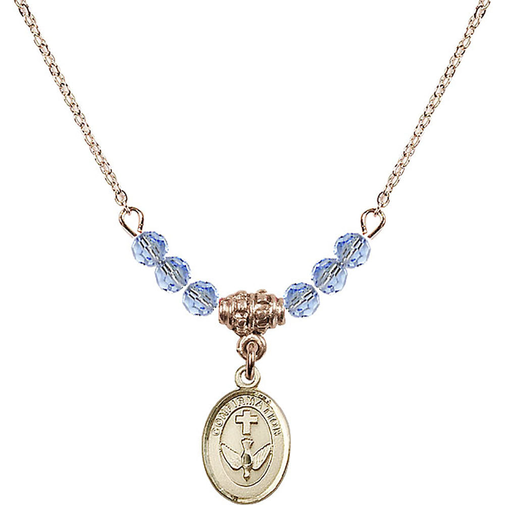 14kt Gold Filled Confirmation Birthstone Necklace with Light Sapphire Beads - 0973