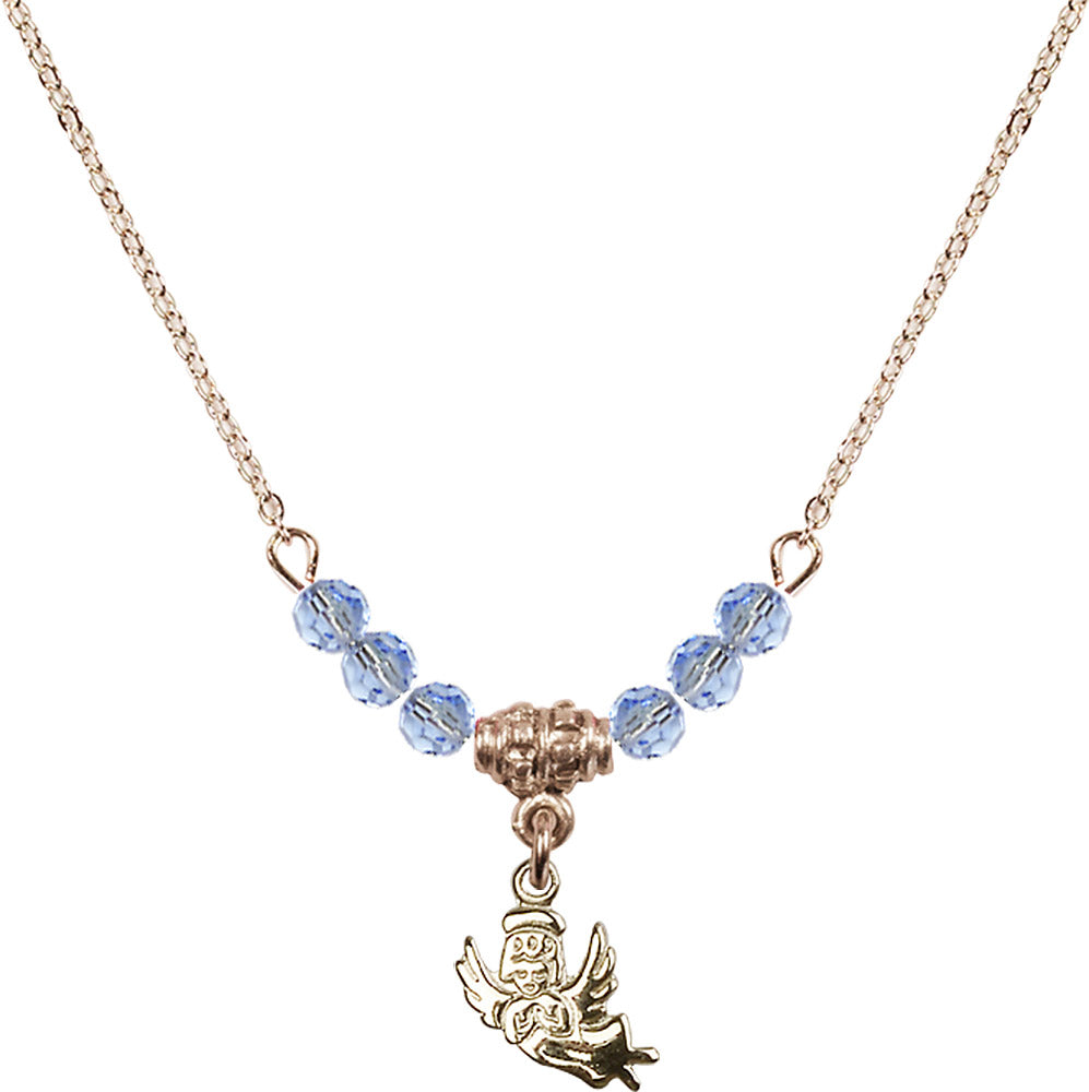 14kt Gold Filled Guardian Angel Birthstone Necklace with Light Sapphire Beads - 2128