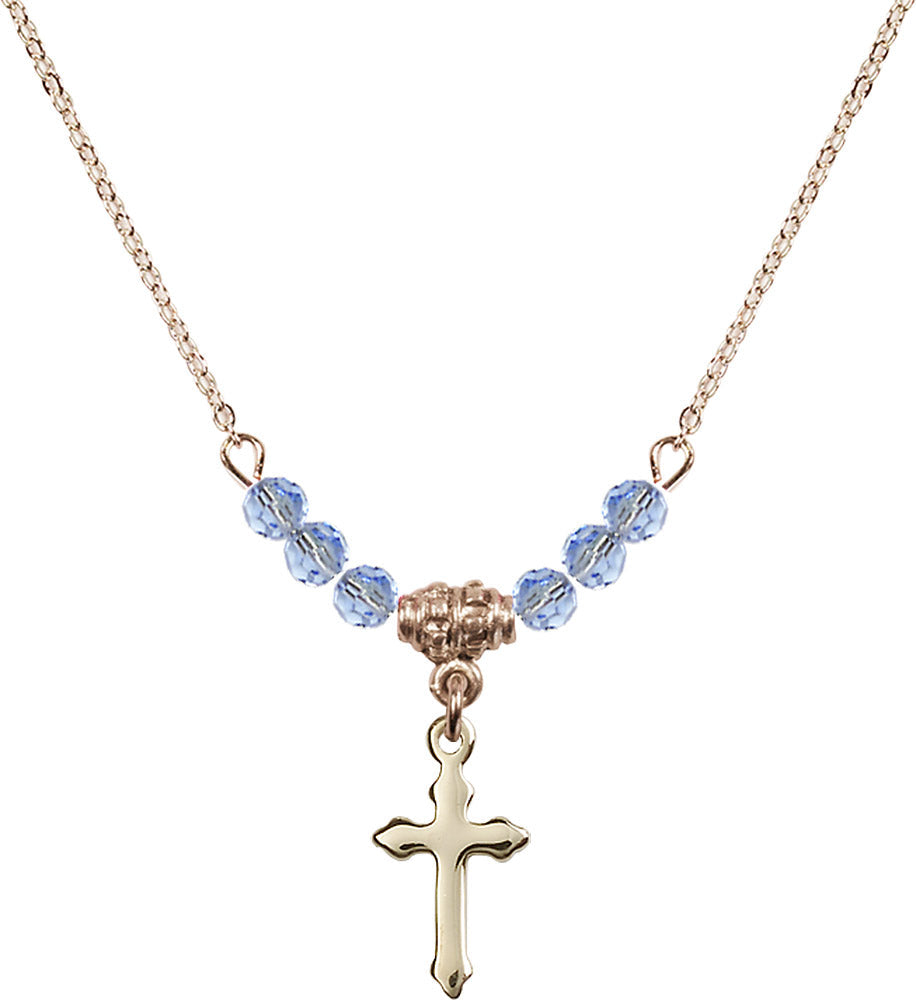 14kt Gold Filled Cross Birthstone Necklace with Light Sapphire Beads - 2528