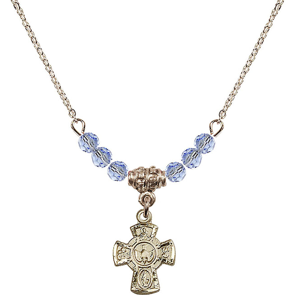 14kt Gold Filled 5-Way Birthstone Necklace with Light Sapphire Beads - 3145