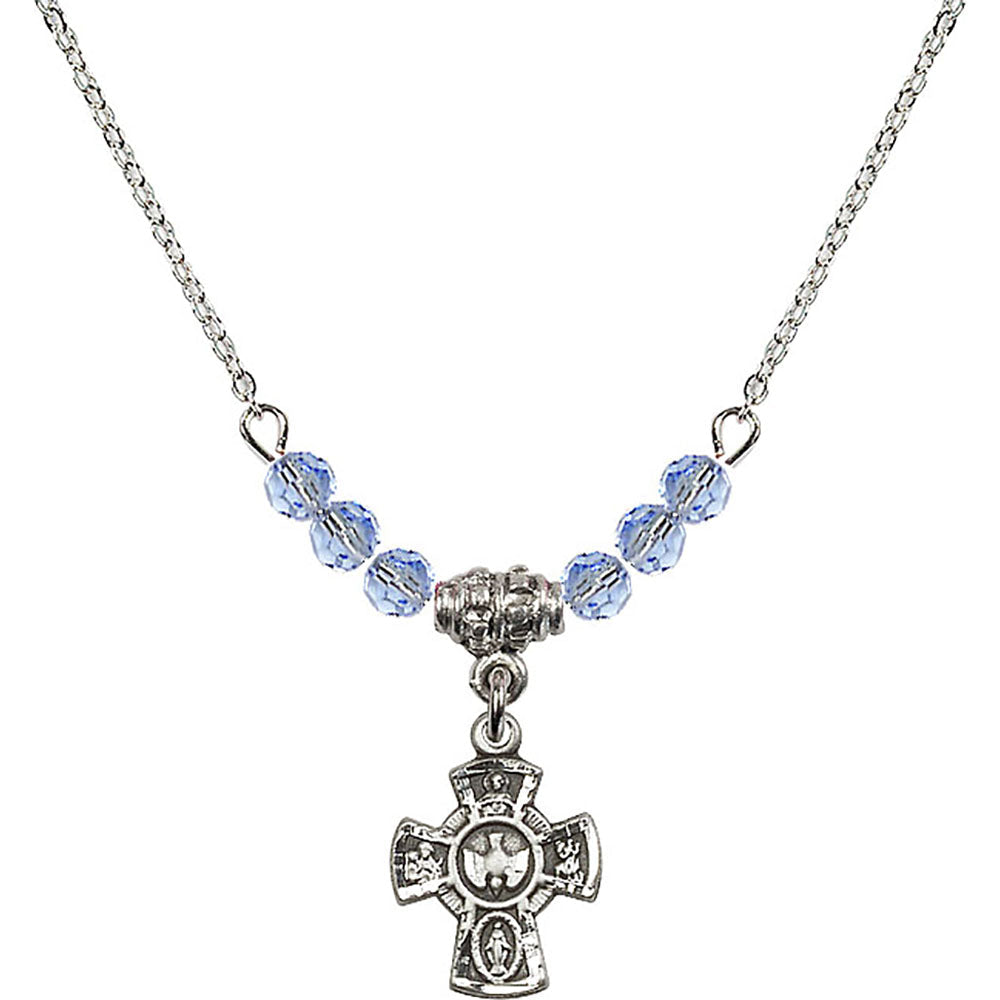 Sterling Silver 5-Way Birthstone Necklace with Light Sapphire Beads - 3145