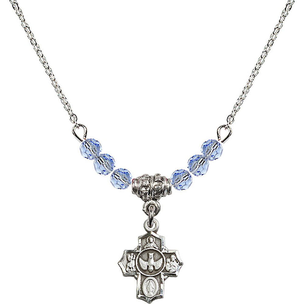 Sterling Silver 5-Way Birthstone Necklace with Light Sapphire Beads - 3190