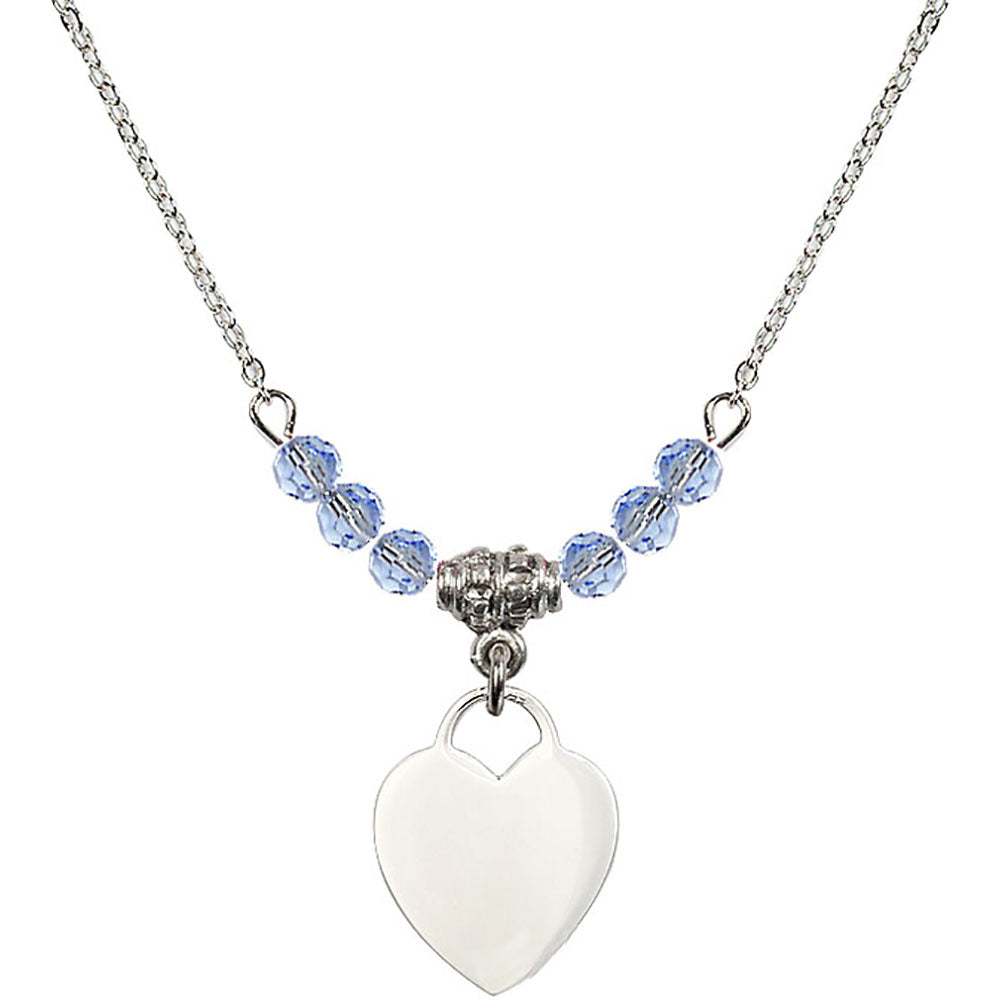 Sterling Silver Heart Birthstone Necklace with Light Sapphire Beads - 3400