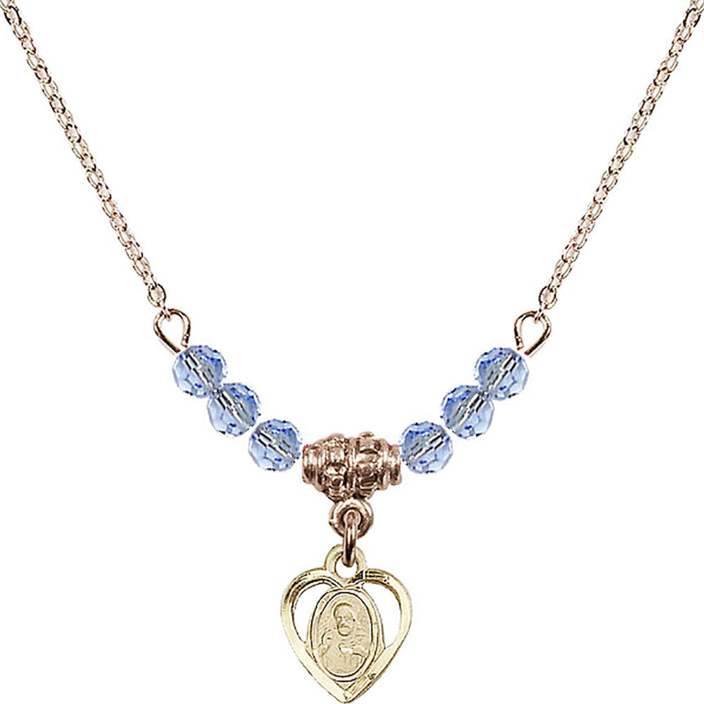 14kt Gold Filled Scapular Birthstone Necklace with Light Sapphire Beads - 5402