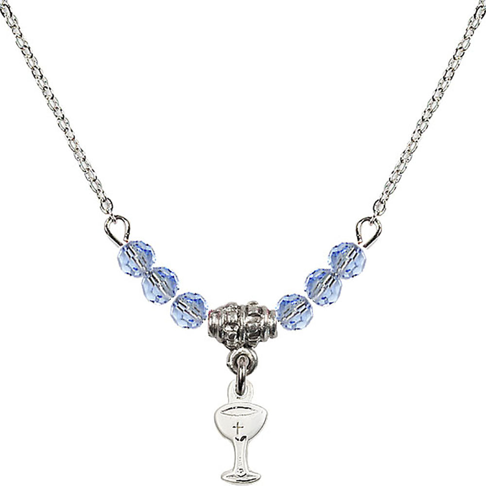 Sterling Silver Chalice Birthstone Necklace with Light Sapphire Beads - 5614