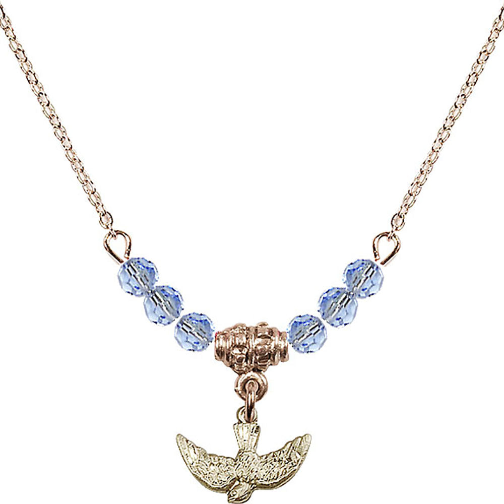 14kt Gold Filled Holy Spirit Birthstone Necklace with Light Sapphire Beads - 5911