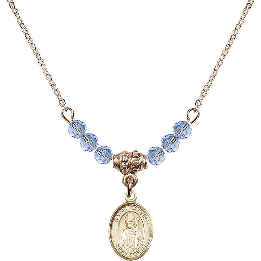 14kt Gold Filled Saint Dennis Birthstone Necklace with Light Sapphire Beads - 9025