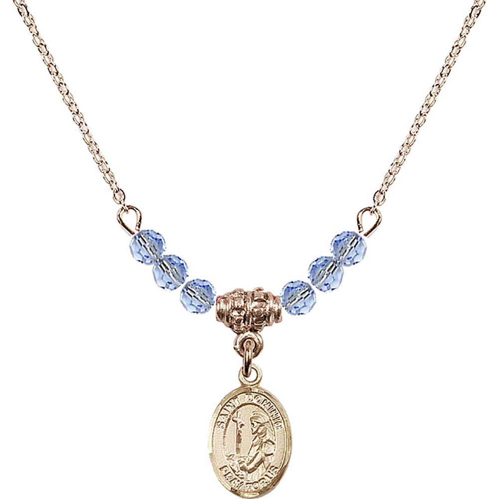 14kt Gold Filled Saint Dominic de Guzman Birthstone Necklace with Light Sapphire Beads - 9030
