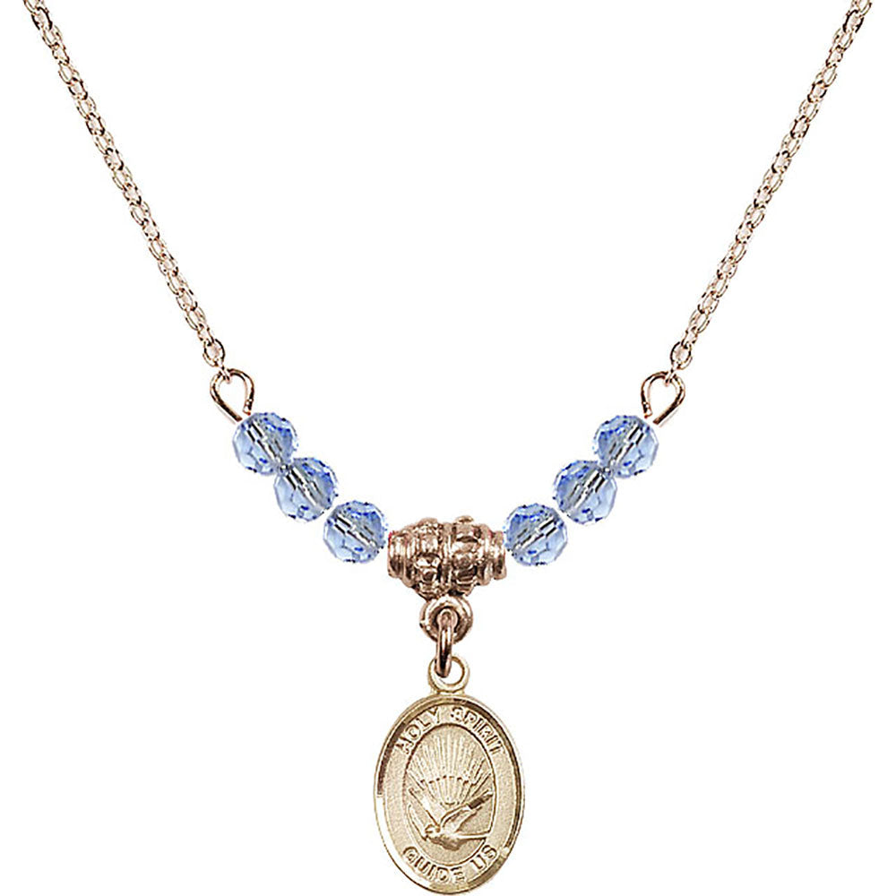 14kt Gold Filled Holy Spirit Birthstone Necklace with Light Sapphire Beads - 9044