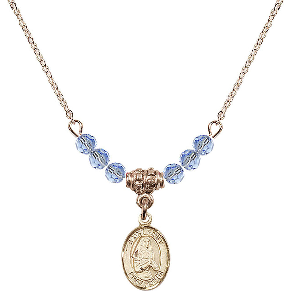 14kt Gold Filled Saint Emily de Vialar Birthstone Necklace with Light Sapphire Beads - 9047