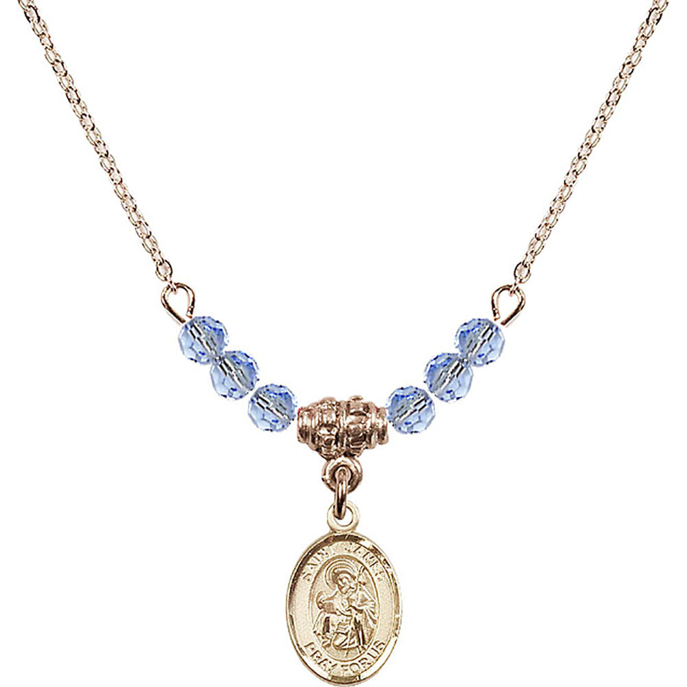 14kt Gold Filled Saint James the Greater Birthstone Necklace with Light Sapphire Beads - 9050