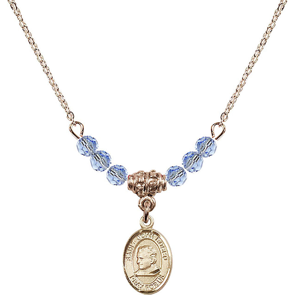 14kt Gold Filled Saint John Bosco Birthstone Necklace with Light Sapphire Beads - 9055