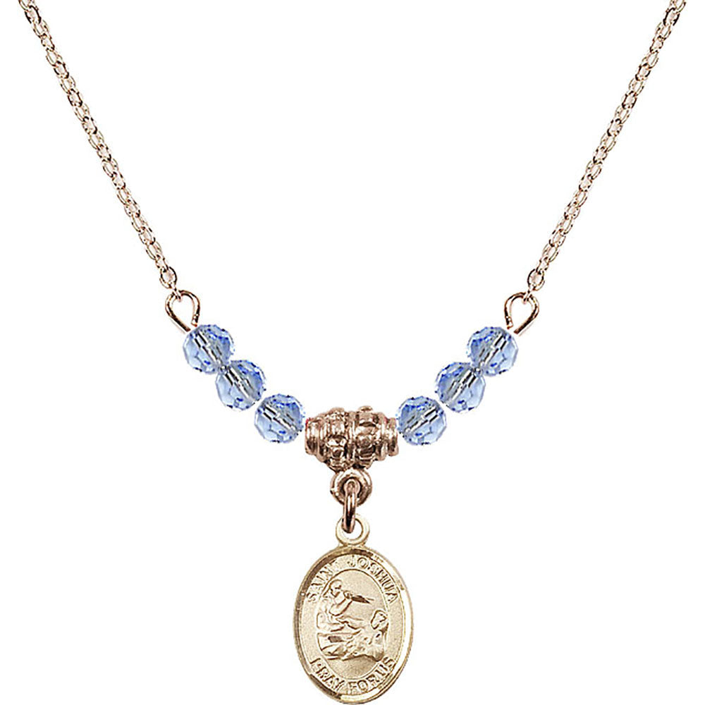 14kt Gold Filled Saint Joshua Birthstone Necklace with Light Sapphire Beads - 9059