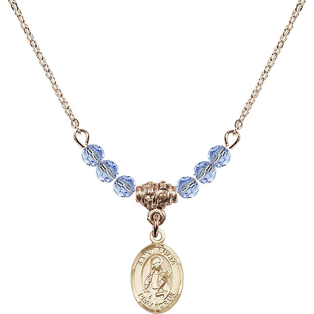 14kt Gold Filled Saint Lucia of Syracuse Birthstone Necklace with Light Sapphire Beads - 9065