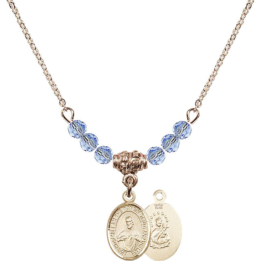 14kt Gold Filled Scapular Birthstone Necklace with Light Sapphire Beads - 9098