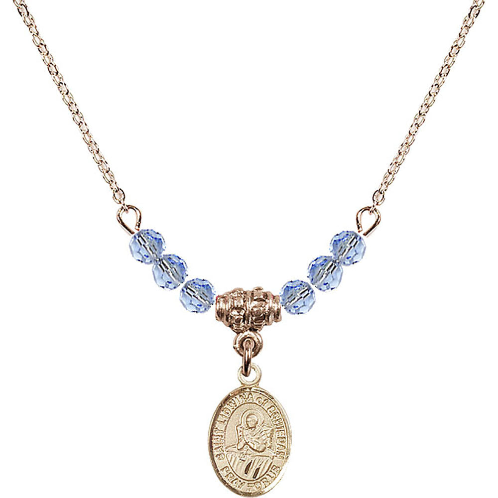 14kt Gold Filled Saint Lidwina of Schiedam Birthstone Necklace with Light Sapphire Beads - 9297