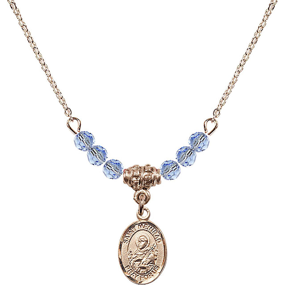 14kt Gold Filled Saint Meinrad of Einsiedeln Birthstone Necklace with Light Sapphire Beads - 9307