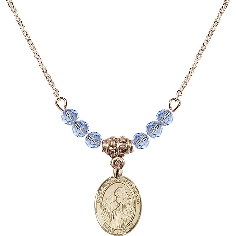 14kt Gold Filled Saint Finnian of Clonard Birthstone Necklace with Light Sapphire Beads - 9308