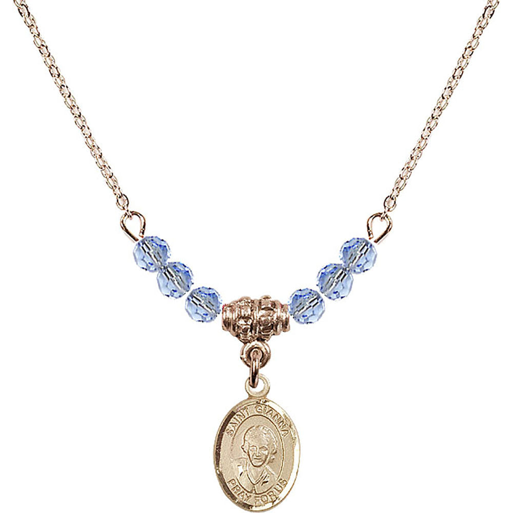 14kt Gold Filled Saint Gianna Beretta Molla Birthstone Necklace with Light Sapphire Beads - 9322