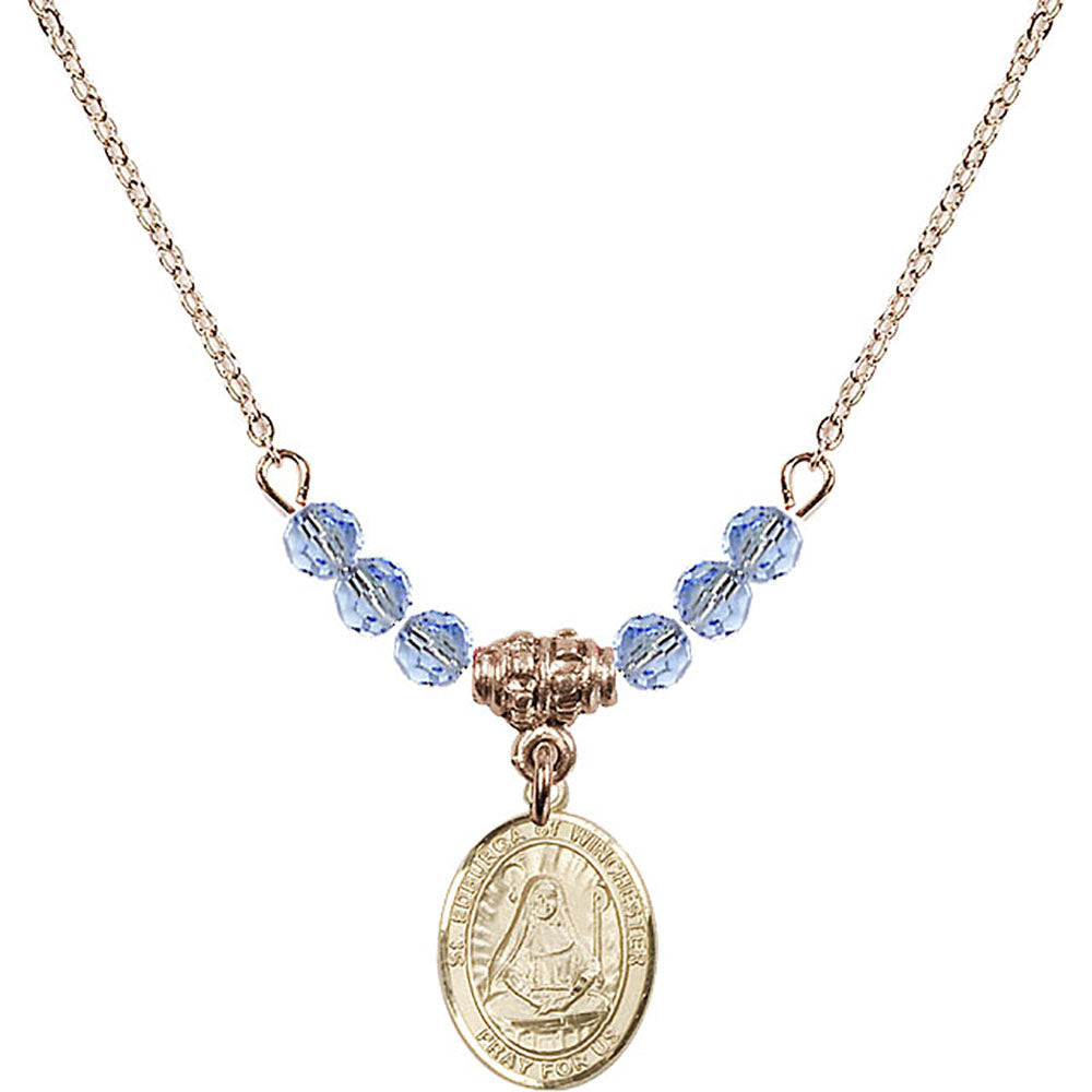 14kt Gold Filled Saint Edburga of Winchester Birthstone Necklace with Light Sapphire Beads - 9324