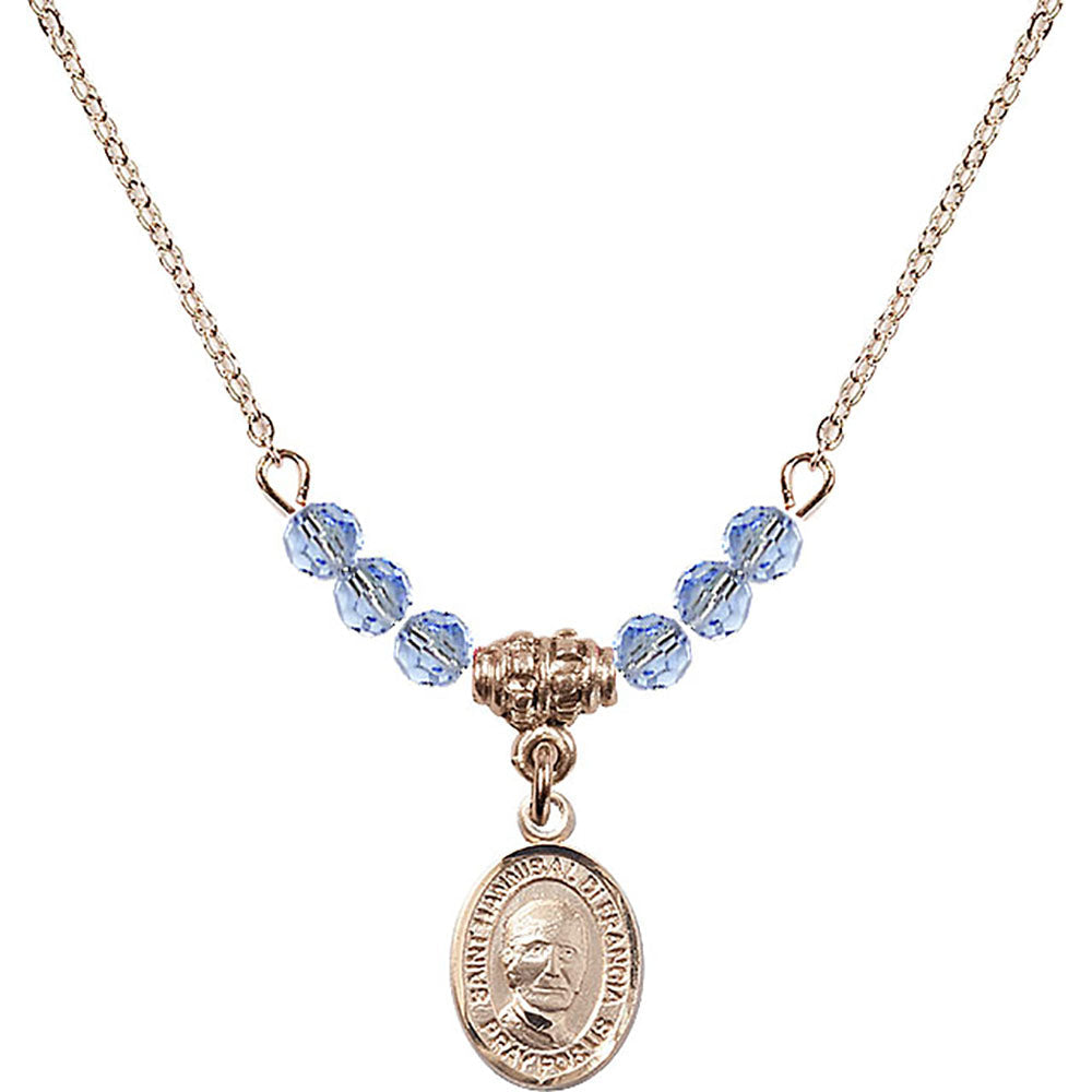 14kt Gold Filled Saint Hannibal Birthstone Necklace with Light Sapphire Beads - 9327