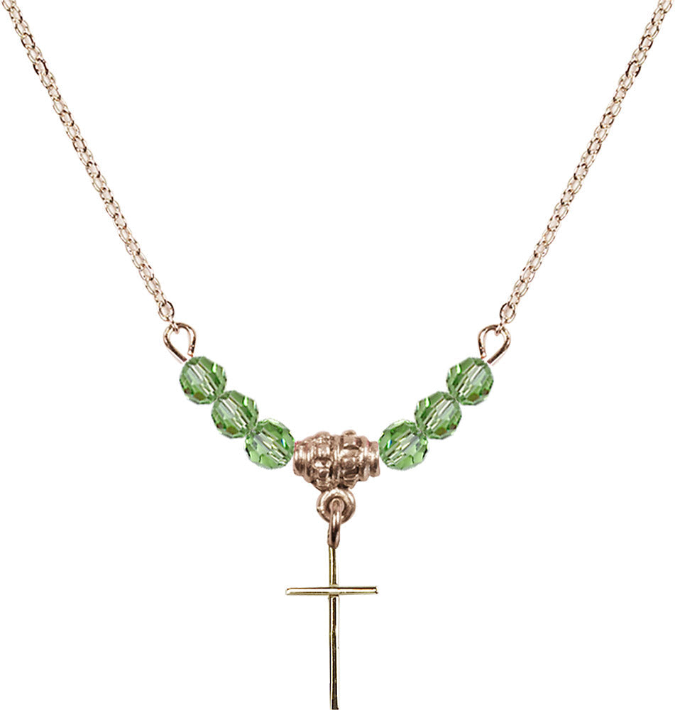 14kt Gold Filled Cross Birthstone Necklace with Peridot Beads - 0014