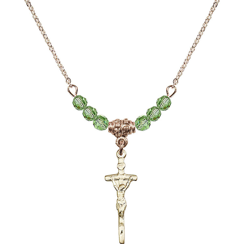 14kt Gold Filled Papal Crucifix Birthstone Necklace with Peridot Beads - 0563