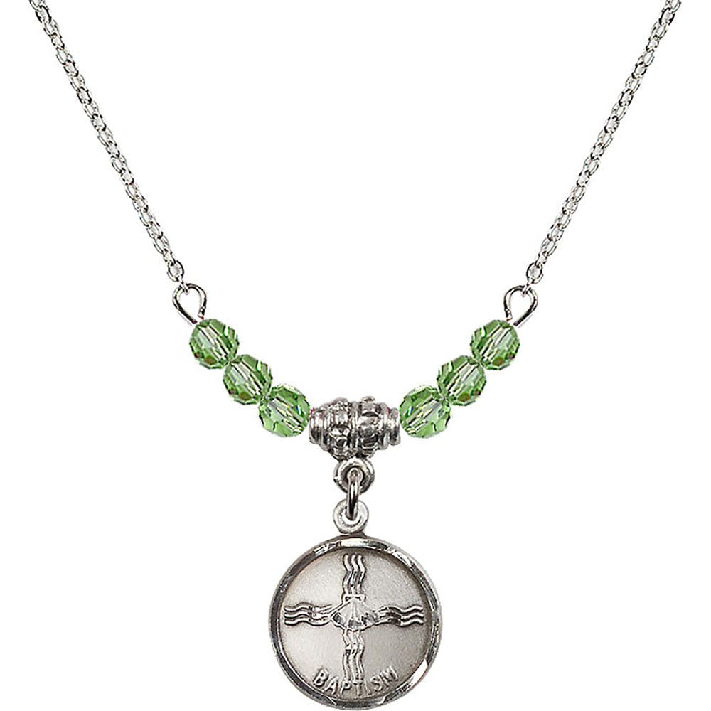 Sterling Silver Baptism Birthstone Necklace with Peridot Beads - 0601