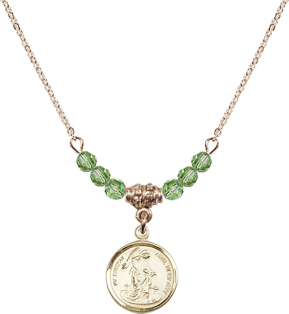 14kt Gold Filled Guardian Angel Birthstone Necklace with Peridot Beads - 0601