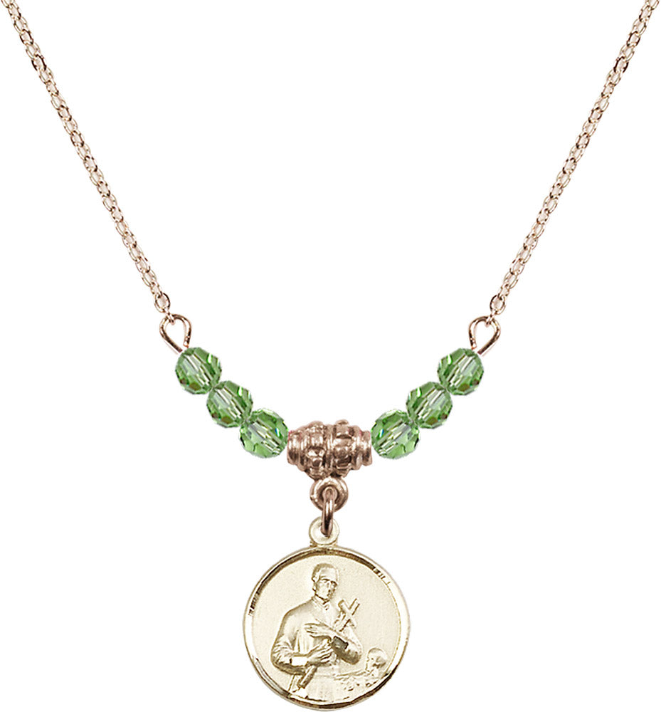 14kt Gold Filled Saint Gerard Birthstone Necklace with Peridot Beads - 0601