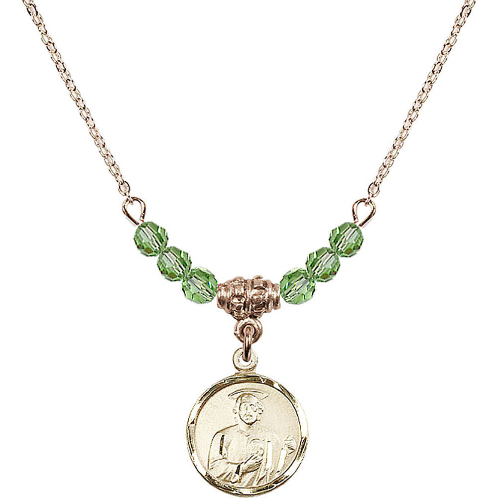 14kt Gold Filled Saint Jude Birthstone Necklace with Peridot Beads - 0601