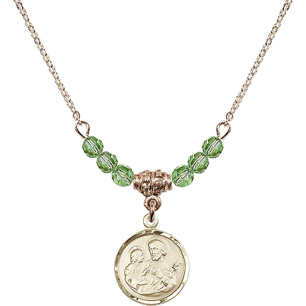14kt Gold Filled Saint Joseph Birthstone Necklace with Peridot Beads - 0601