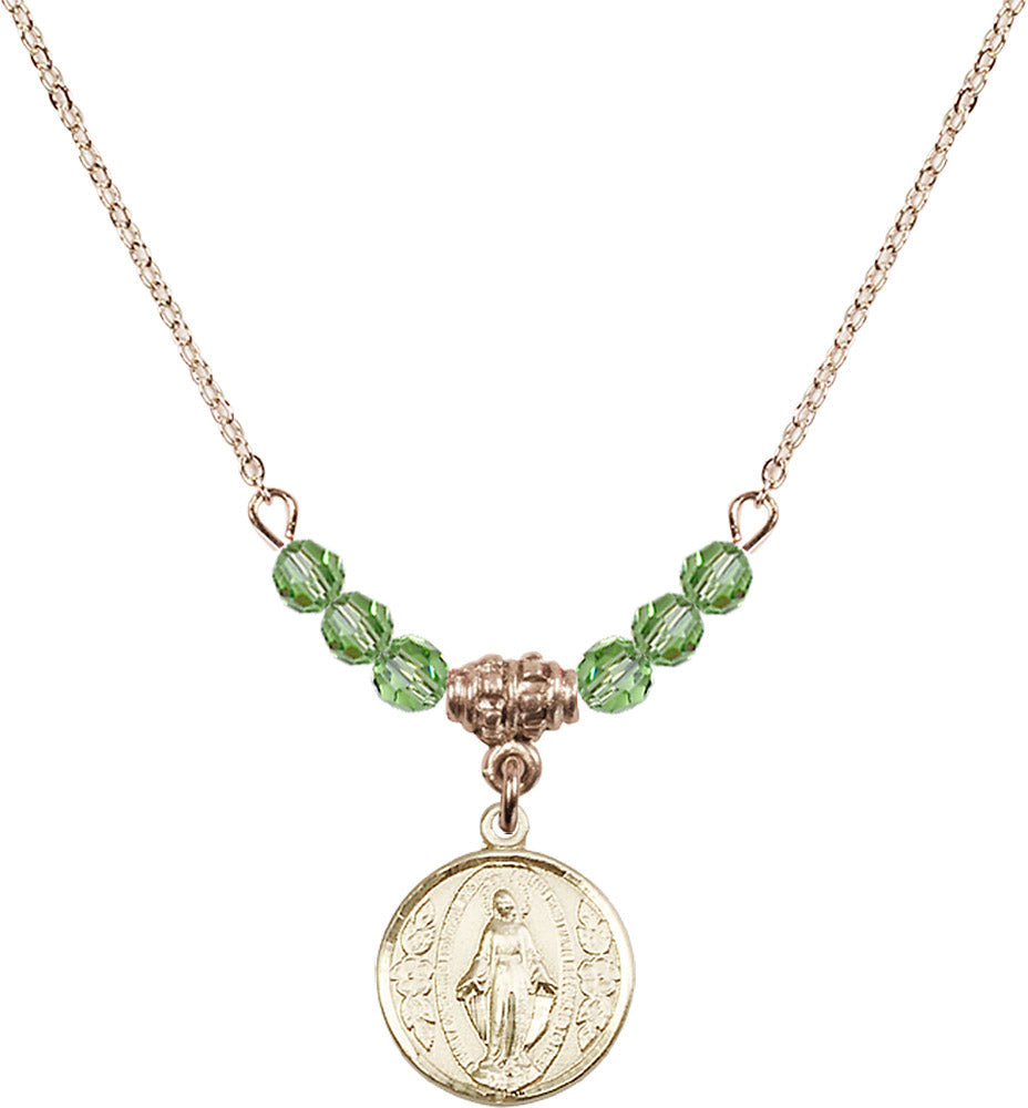 14kt Gold Filled Miraculous Birthstone Necklace with Peridot Beads - 0601