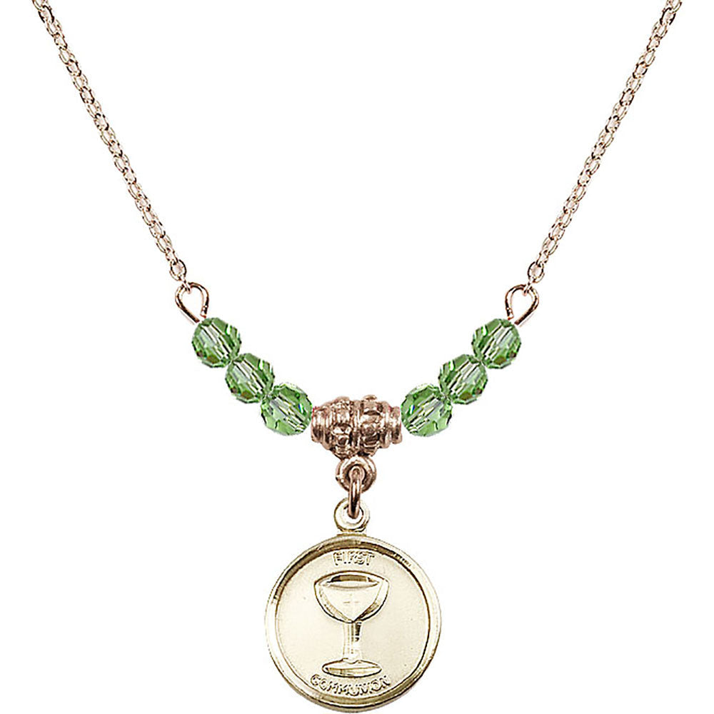 14kt Gold Filled Communion Birthstone Necklace with Peridot Beads - 0601