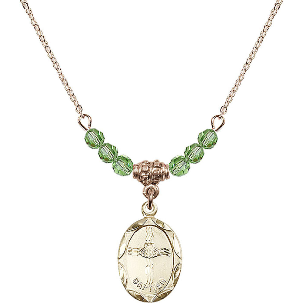 14kt Gold Filled Baptism Birthstone Necklace with Peridot Beads - 0612