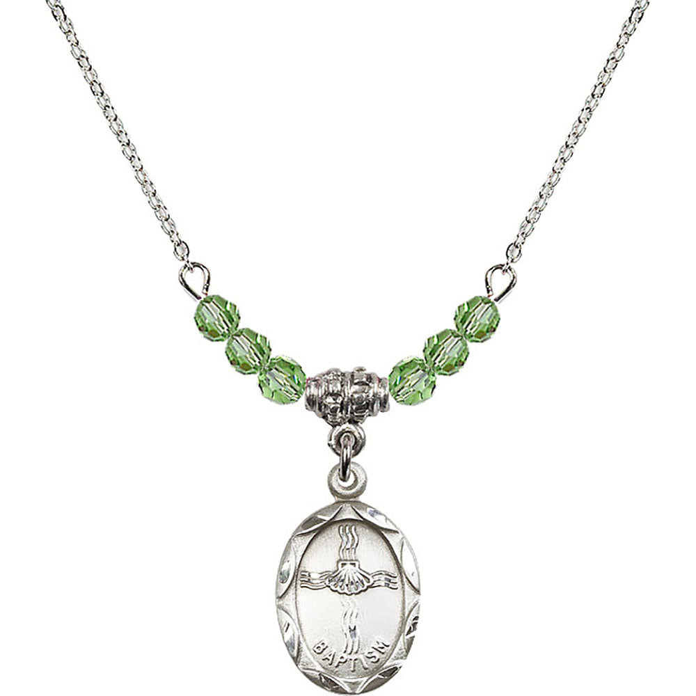 Sterling Silver Baptism Birthstone Necklace with Peridot Beads - 0612