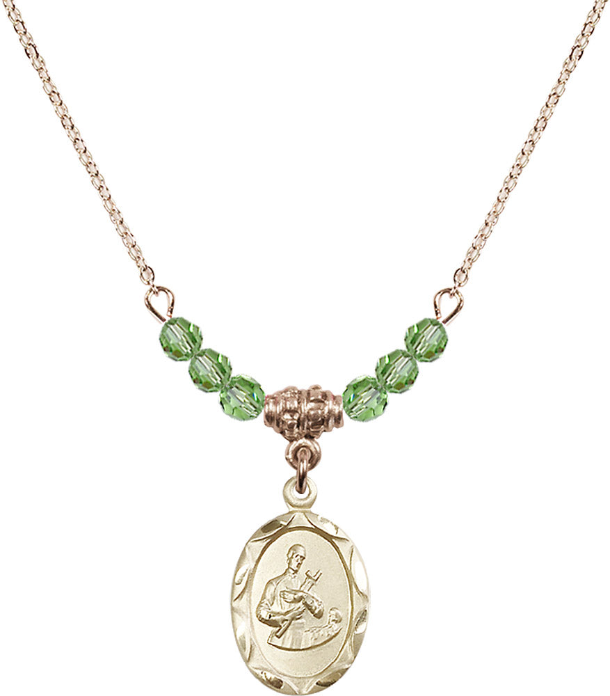 14kt Gold Filled Saint Gerard Birthstone Necklace with Peridot Beads - 0612
