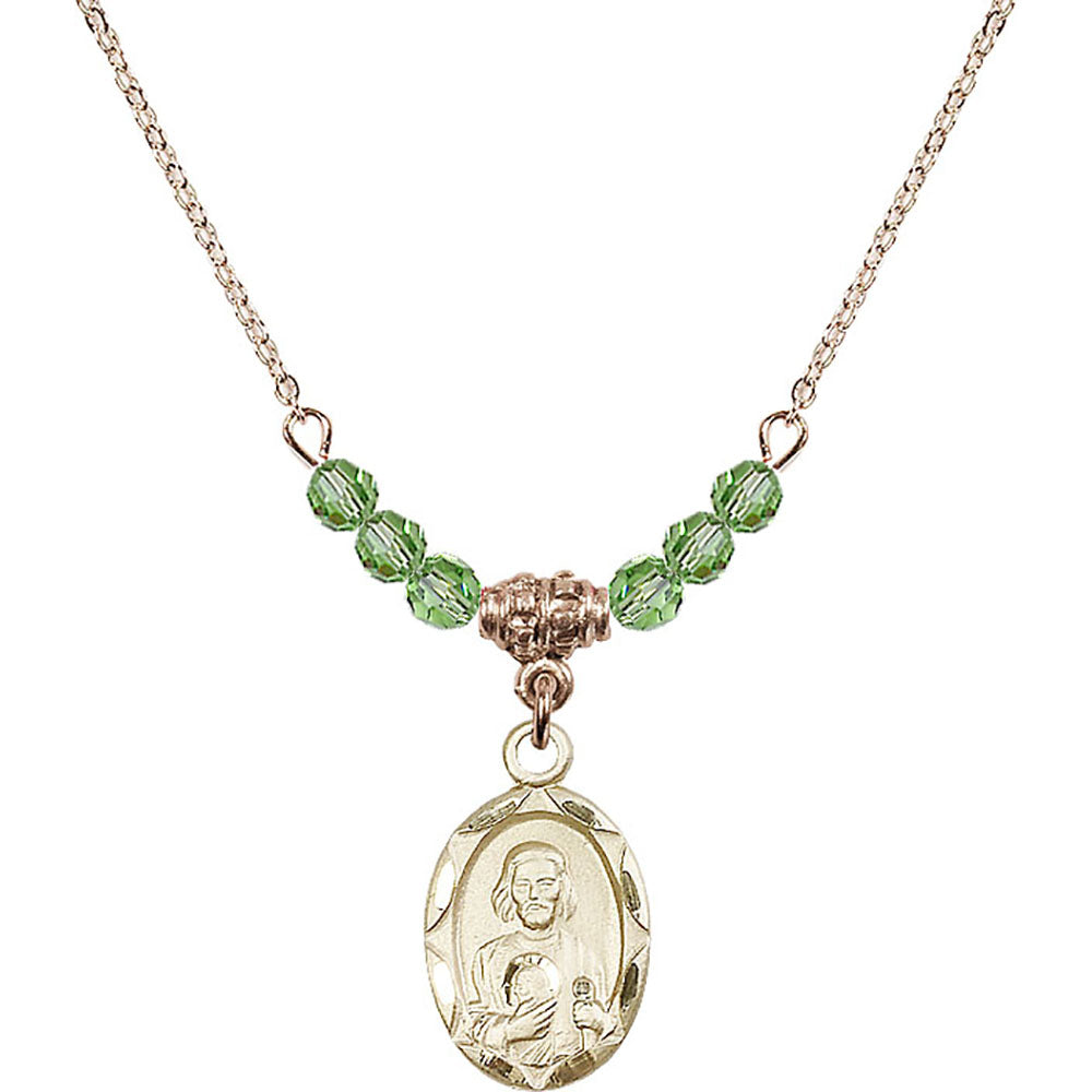 14kt Gold Filled Saint Jude Birthstone Necklace with Peridot Beads - 0612