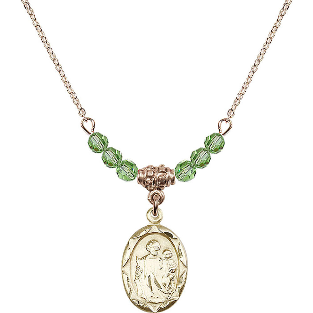 14kt Gold Filled Saint Joseph Birthstone Necklace with Peridot Beads - 0612