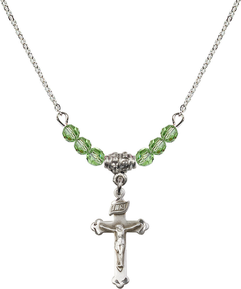 Sterling Silver Crucifix Birthstone Necklace with Peridot Beads - 0669