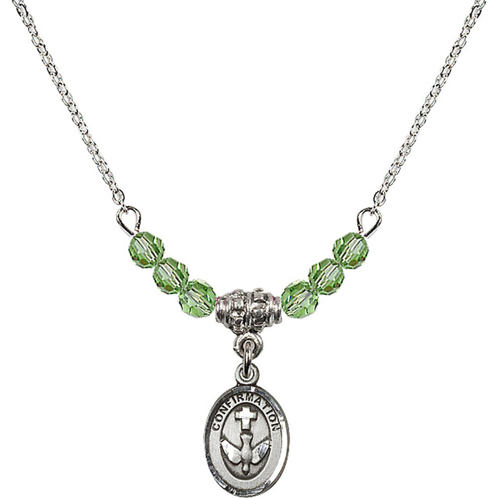 Sterling Silver Confirmation Birthstone Necklace with Peridot Beads - 0973