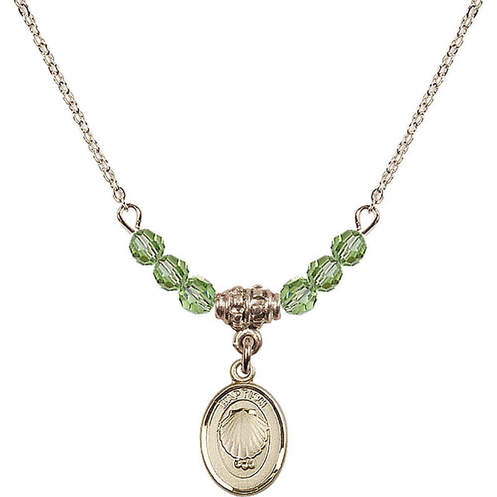 14kt Gold Filled Baptism Birthstone Necklace with Peridot Beads - 0974