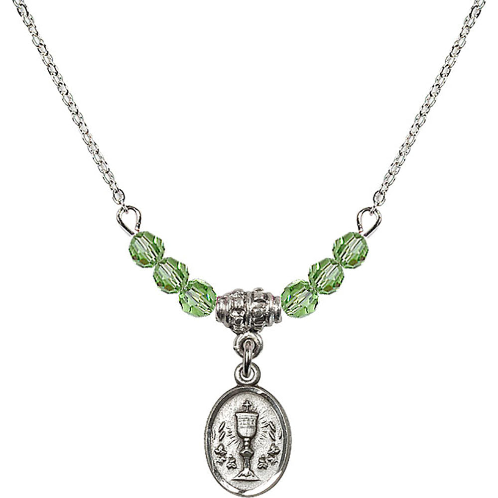 Sterling Silver Chalice Birthstone Necklace with Peridot Beads - 0975