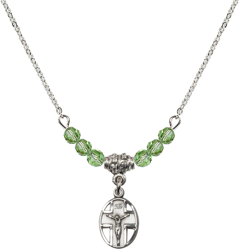 Sterling Silver Crucifix Birthstone Necklace with Peridot Beads - 0978