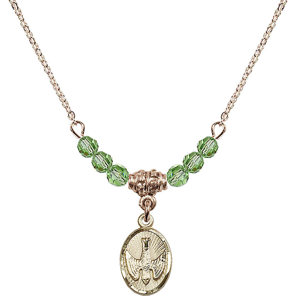 14kt Gold Filled Holy Spirit Birthstone Necklace with Peridot Beads - 0982
