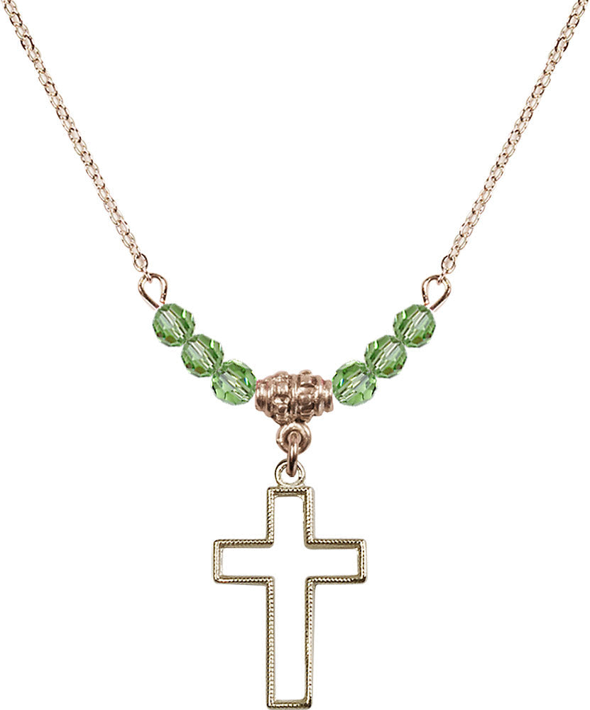 14kt Gold Filled Cross Birthstone Necklace with Peridot Beads - 1708