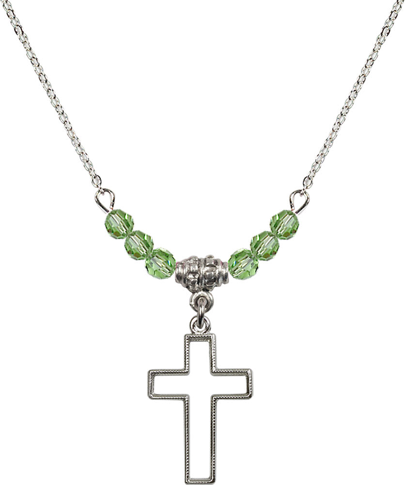 Sterling Silver Cross Birthstone Necklace with Peridot Beads - 1708